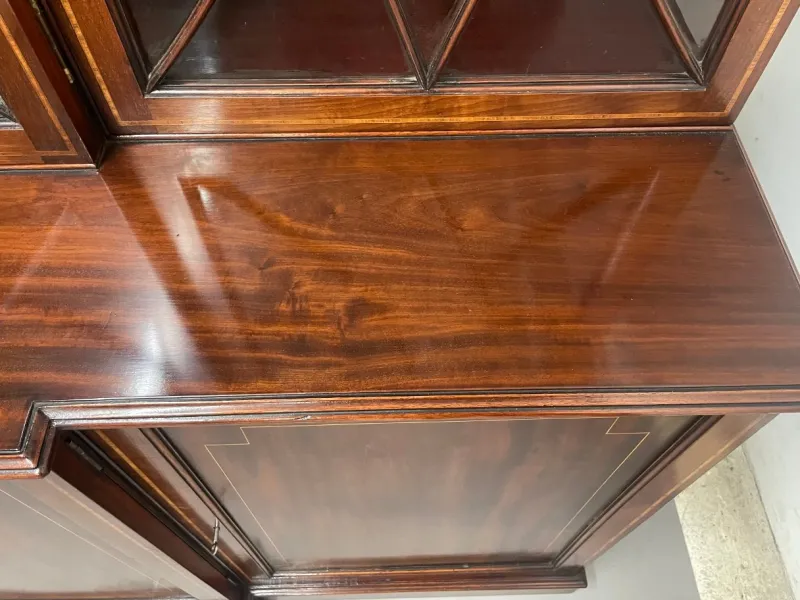 Pamono 19th Century Inlaid Mahogany Breakfront Bookcase, 1880s> Shelves & Wall Units