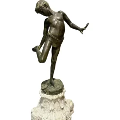 Clearance Pamono The Child and the Crab, 19th Century, Patinated Bronze Sculpture
