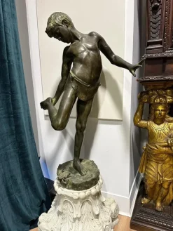 Clearance Pamono The Child and the Crab, 19th Century, Patinated Bronze Sculpture