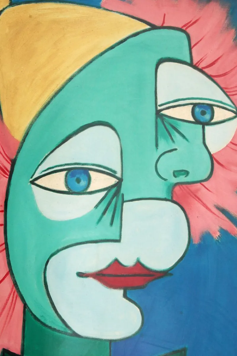 Pamono The Two Faces Painting by Michel Guérin in the style of Picasso> Abstraction