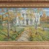 Hot Pamono The White Villa, 20th Century, Oil Painting, Framed