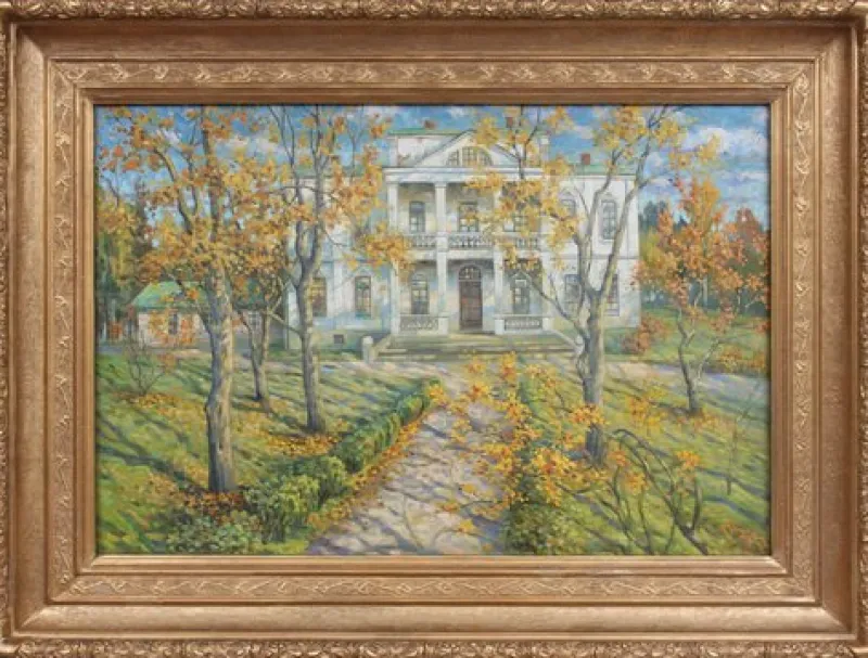 Hot Pamono The White Villa, 20th Century, Oil Painting, Framed