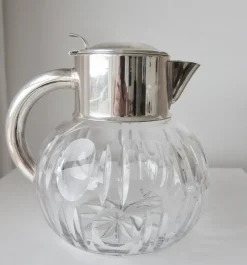 Pamono Thick Crystal and Silver Carafe from Val-Saint-Lambert, 1930s> Bottles, Carafes & Jugs