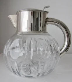 Pamono Thick Crystal and Silver Carafe from Val-Saint-Lambert, 1930s><noscript><img width=