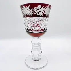 Pamono Thick Stem Cut and Etched Crystal Wine Goblets, Bohemia, 1950s, Set of 5><noscript><img width=