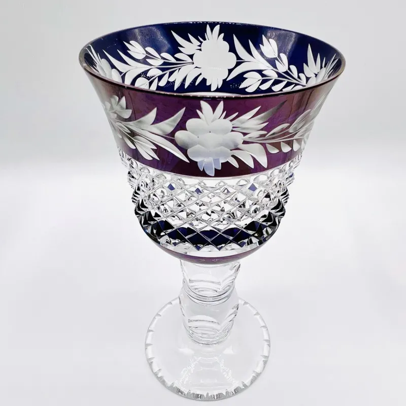 Pamono Thick Stem Cut and Etched Crystal Wine Goblets, Bohemia, 1950s, Set of 5> Glassware