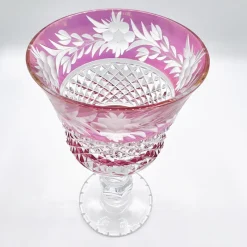 Pamono Thick Stem Cut and Etched Crystal Wine Goblets, Bohemia, 1950s, Set of 5><noscript><img width=