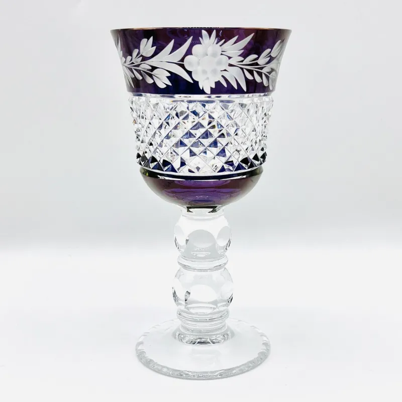 Pamono Thick Stem Cut and Etched Crystal Wine Goblets, Bohemia, 1950s, Set of 5> Glassware