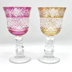 Pamono Thick Stem Cut and Etched Crystal Wine Goblets, Bohemia, 1950s, Set of 5><noscript><img width=