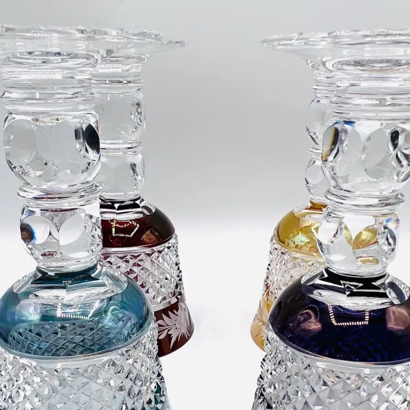 Pamono Thick Stem Cut and Etched Crystal Wine Goblets, Bohemia, 1950s, Set of 5> Glassware