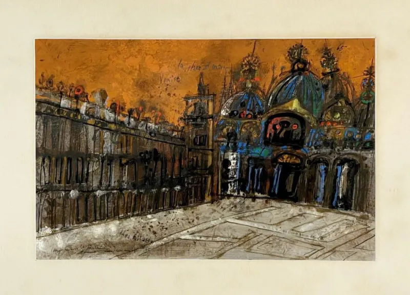 Pamono Théo Tobiasse, Venice. St. Mark's Square, Gouache on Paper