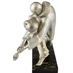 Pamono Thomas Cartier, Art Deco Sculpture of Cubist Dancers Pierrot and Colombine, 1930s, Bronze on Marble Base><noscript><img width=