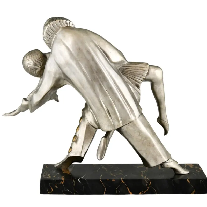Pamono Thomas Cartier, Art Deco Sculpture of Cubist Dancers Pierrot and Colombine, 1930s, Bronze on Marble Base> Art Deco