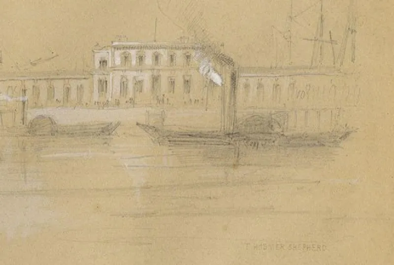 Pamono Thomas Hosmer Shepherd, Custom House, Early 19th Century, Graphite Drawing> Work On Paper