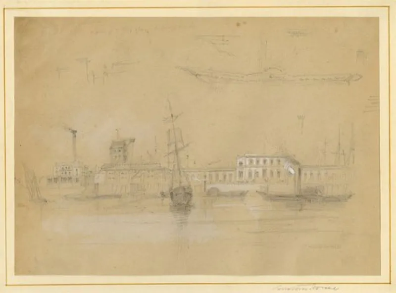 Pamono Thomas Hosmer Shepherd, Custom House, Early 19th Century, Graphite Drawing> Work On Paper
