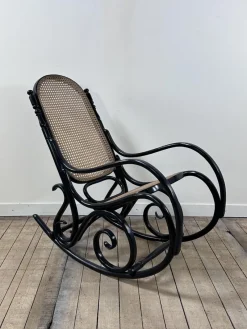 Pamono Thonet Rocking Chair in Blackened Curved Wood and Cane, 1900s by Michael Thonet, 1890s> Rocking Chairs
