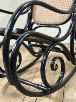 Pamono Thonet Rocking Chair in Blackened Curved Wood and Cane, 1900s by Michael Thonet, 1890s> Rocking Chairs