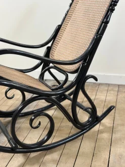 Pamono Thonet Rocking Chair in Blackened Curved Wood and Cane, 1900s by Michael Thonet, 1890s><noscript><img width=