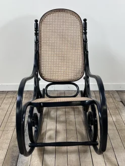 Pamono Thonet Rocking Chair in Blackened Curved Wood and Cane, 1900s by Michael Thonet, 1890s><noscript><img width=