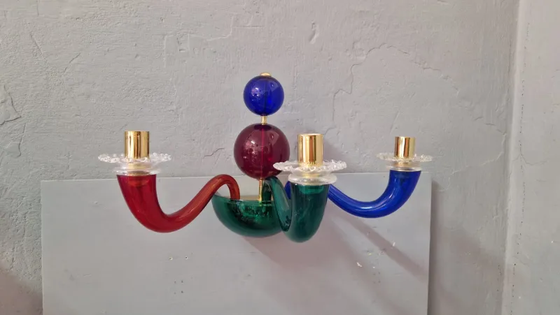 Pamono Three-Arm Wall Light in Transparent Colored Blown Glass by Gio Ponti for Venini, 1970s> Wall Lights & Sconces