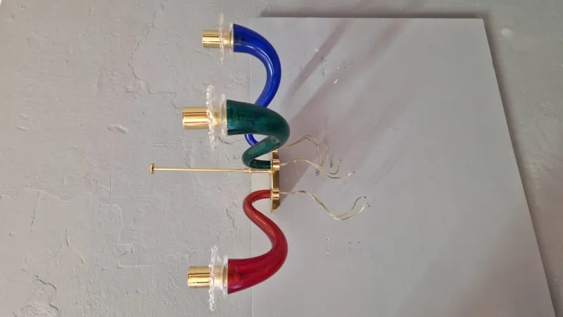 Pamono Three-Arm Wall Light in Transparent Colored Blown Glass by Gio Ponti for Venini, 1970s> Wall Lights & Sconces