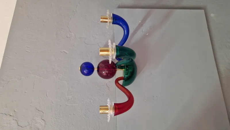 Pamono Three-Arm Wall Light in Transparent Colored Blown Glass by Gio Ponti for Venini, 1970s> Wall Lights & Sconces