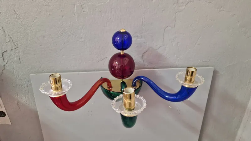 Pamono Three-Arm Wall Light in Transparent Colored Blown Glass by Gio Ponti for Venini, 1970s> Wall Lights & Sconces