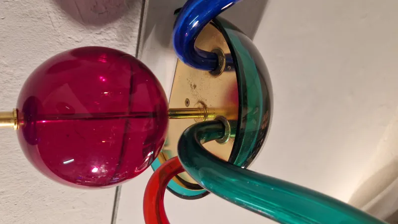 Pamono Three-Arm Wall Light in Transparent Colored Blown Glass by Gio Ponti for Venini, 1970s> Wall Lights & Sconces