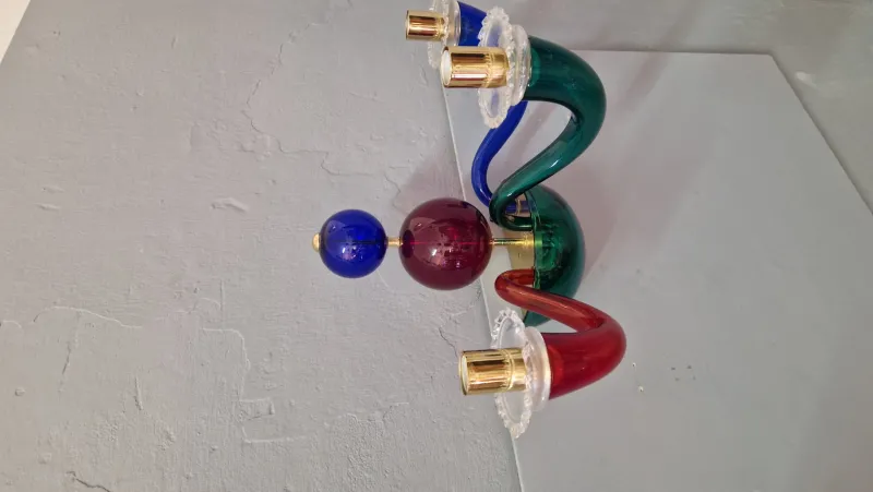 Pamono Three-Arm Wall Light in Transparent Colored Blown Glass by Gio Ponti for Venini, 1970s> Wall Lights & Sconces