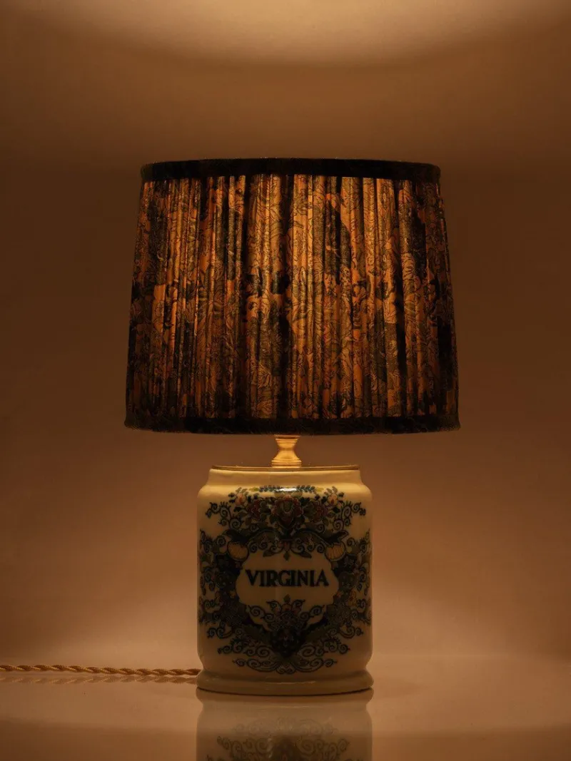 Clearance Pamono Tichelaar Makkum Delft Virginia Tobacco Jar Table Lamp, New Silk Lampshade