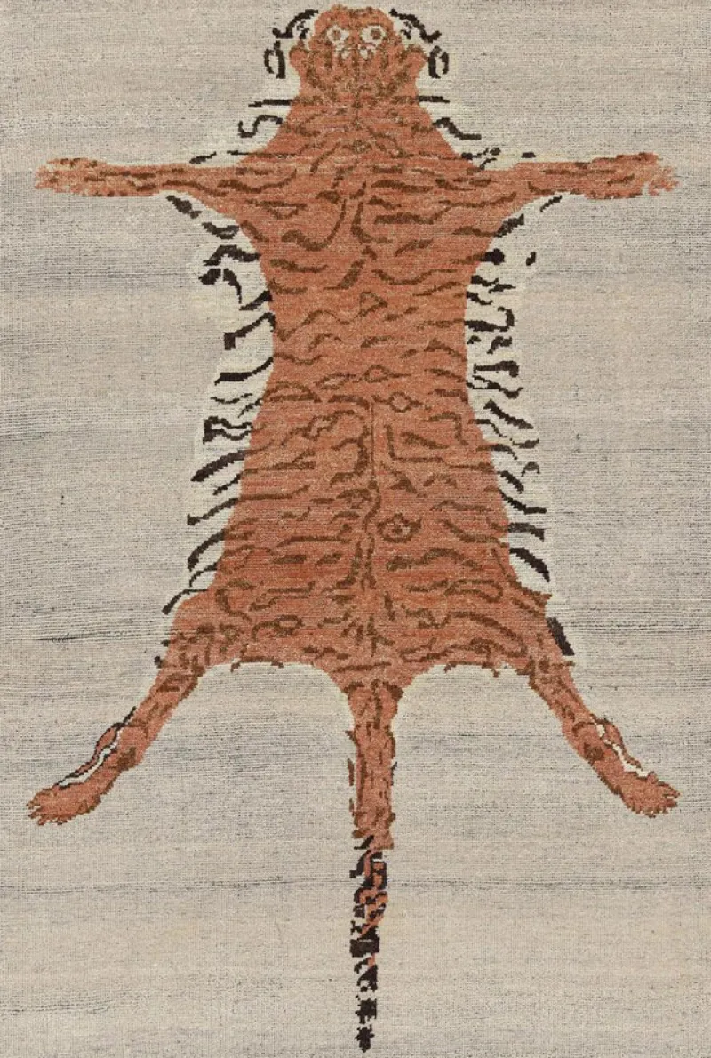 Pamono Tiger-Skin Rug in Beige from R&K Principal Jahanshah Nazmiyal> Carpets & Textiles|Carpets & Textiles