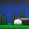 Pamono Tino Stefanoni, Casolari e cipressi I, 1990, Screenprint> Minimalist