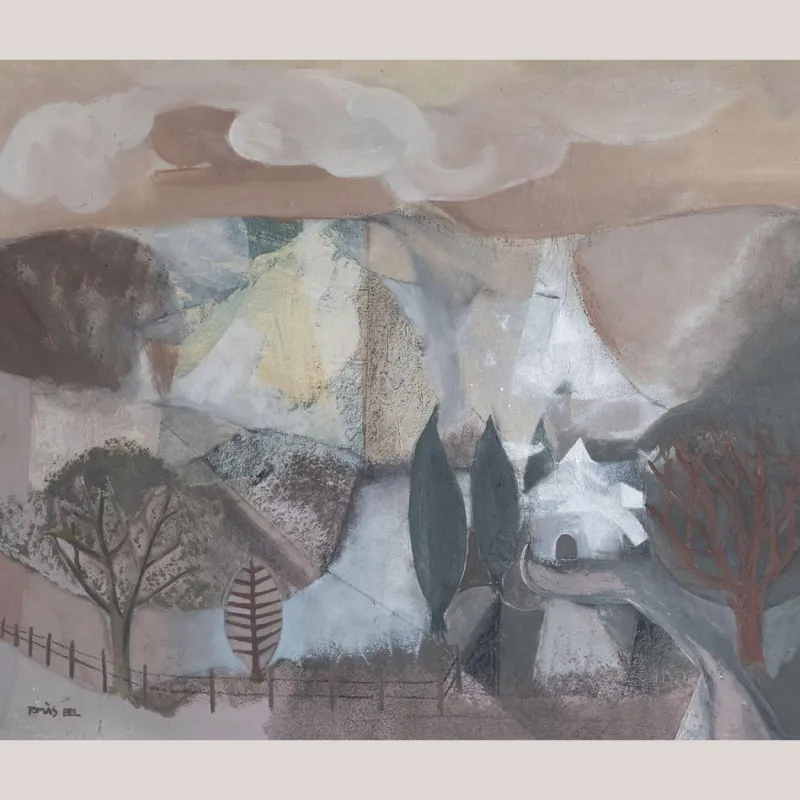 Pamono Tomàs Bel, Catalan Landscape, Mid-20th Century, Original Mixed Media> Abstraction