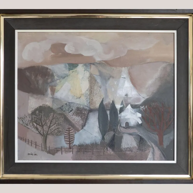 Pamono Tomàs Bel, Catalan Landscape, Mid-20th Century, Original Mixed Media> Abstraction