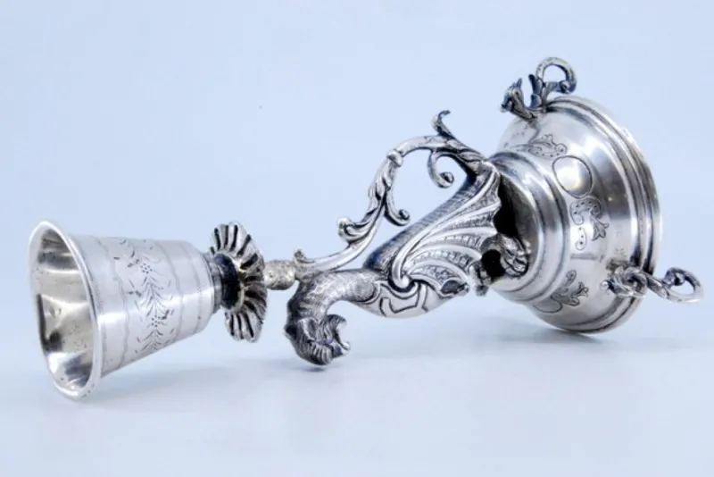 Clearance Pamono Toothpick Holder in the Shape of a Mythical Figure Holding a Chalice and Resting on an Engraved Base with Three Mythological Feet