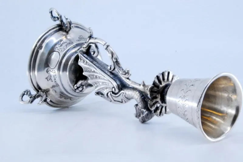 Clearance Pamono Toothpick Holder in the Shape of a Mythical Figure Holding a Chalice and Resting on an Engraved Base with Three Mythological Feet