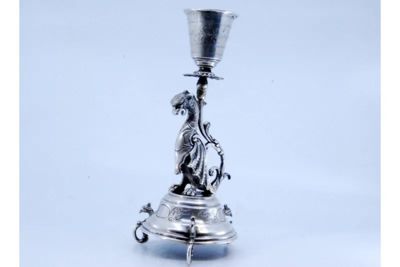 Clearance Pamono Toothpick Holder in the Shape of a Mythical Figure Holding a Chalice and Resting on an Engraved Base with Three Mythological Feet