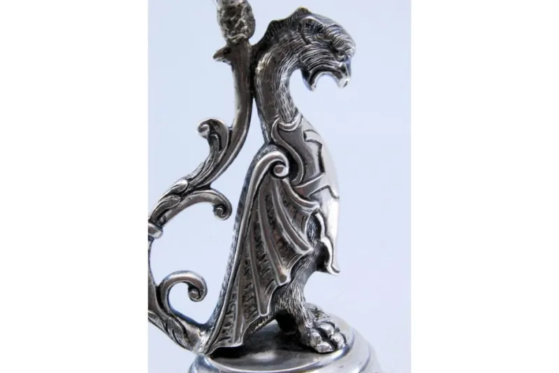 Clearance Pamono Toothpick Holder in the Shape of a Mythical Figure Holding a Chalice and Resting on an Engraved Base with Three Mythological Feet