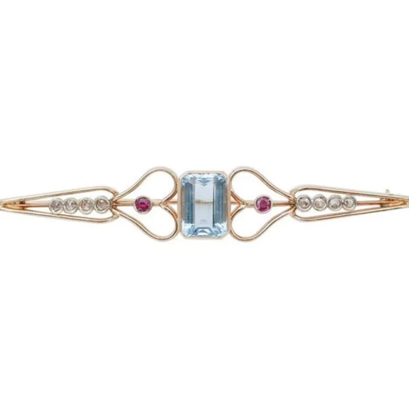 Pamono Topaz, Rubies, Diamonds and Rose Gold Brooch> Brooches