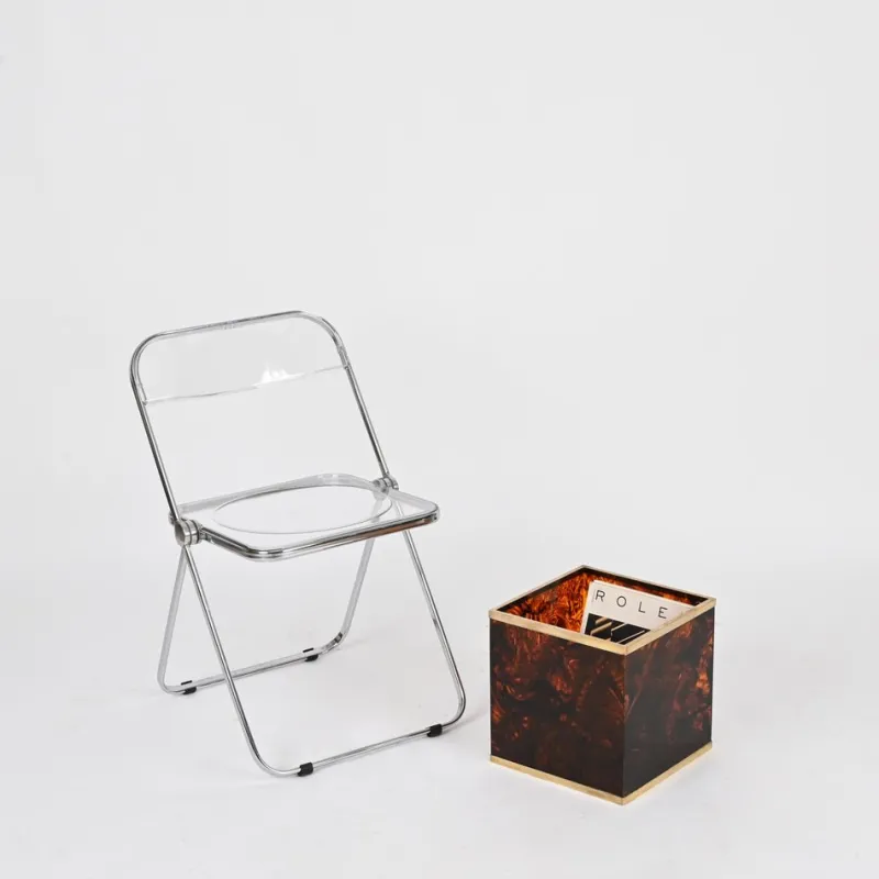 Pamono Tortoiseshell Effect Acrylic and Brass Cubic Magazine Rack from Dior, 1970s> Magazine Racks