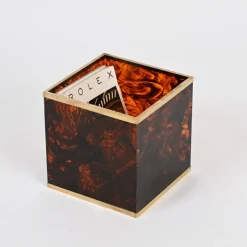 Pamono Tortoiseshell Effect Acrylic and Brass Cubic Magazine Rack from Dior, 1970s><noscript><img width=
