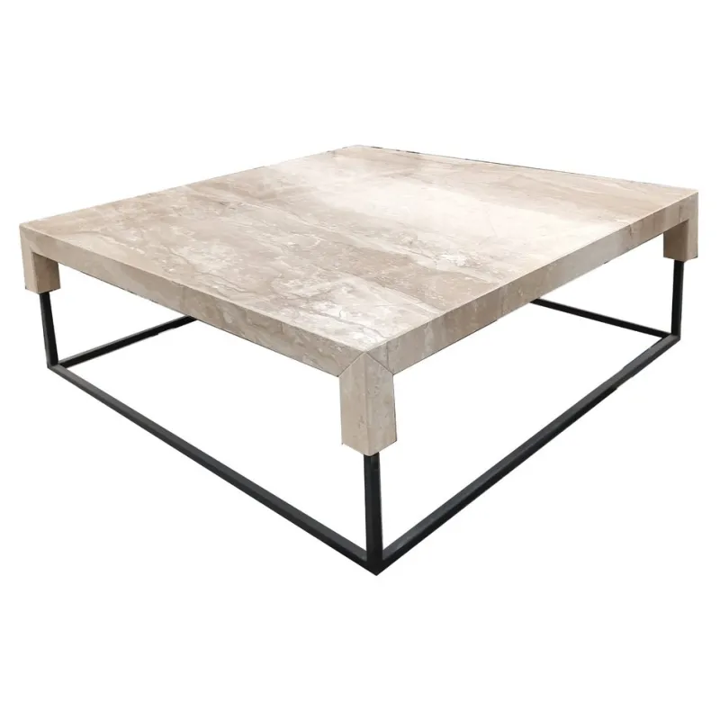 Clearance Pamono Tossa Coffee Table in Polished Italian Daino Marble and Black Painted Iron Frame by Joaquín Moll