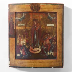 Discount Pamono Traditional Religious Icon with Mother of God, Joy of All Who Sorrow, 1800s, Tempera on Wood