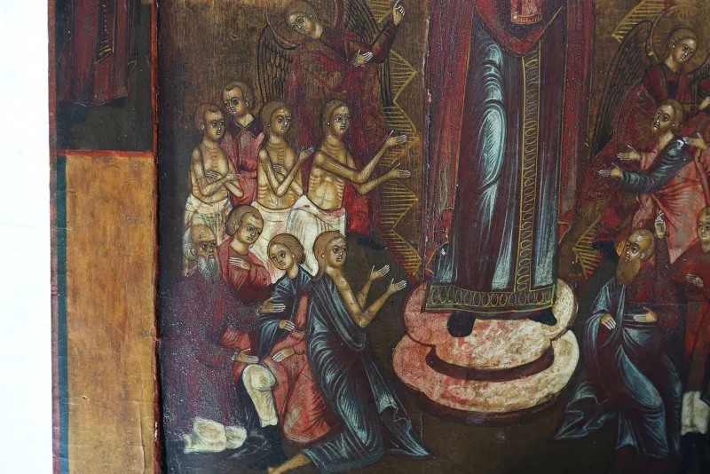 Discount Pamono Traditional Religious Icon with Mother of God, Joy of All Who Sorrow, 1800s, Tempera on Wood