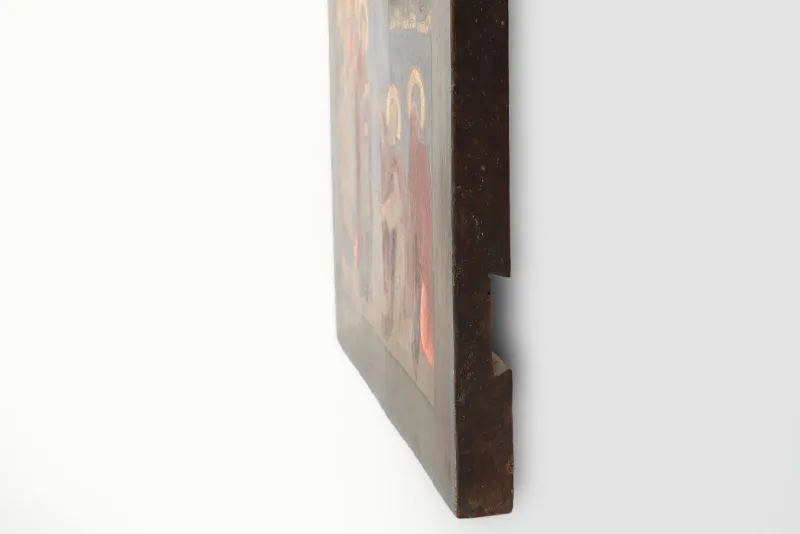 Pamono Traditional Religious Icon with Saint Healing a Sick Person, 1800s, Tempera on Wood> Painting