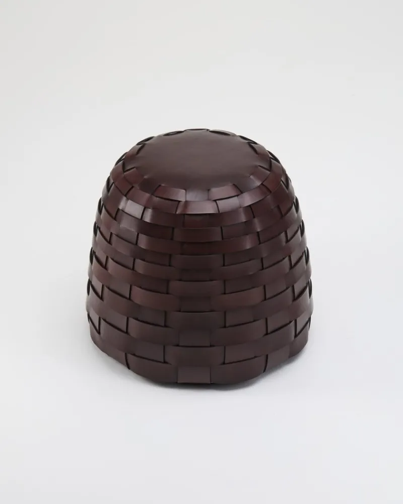 Discount Pamono Trama Pouf in Chocolate-Colored Leather by Viola Tonucci