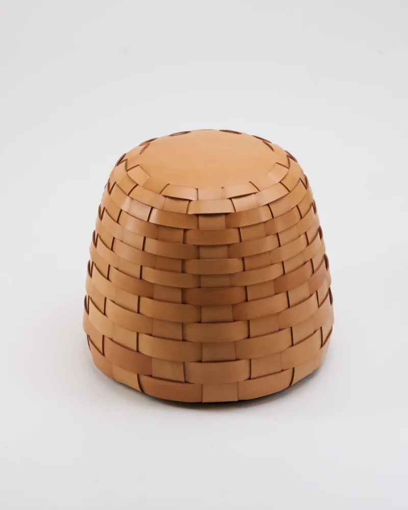 New Pamono Trama Pouf in Natural Leather by Viola Tonucci
