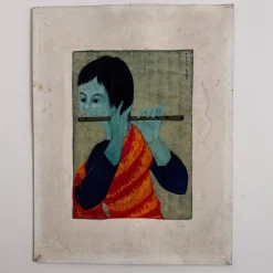 Hot Pamono Tran Long, Flute Player, 20th Century, Acrylic on Paper