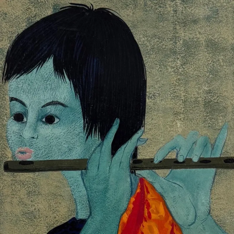 Hot Pamono Tran Long, Flute Player, 20th Century, Acrylic on Paper