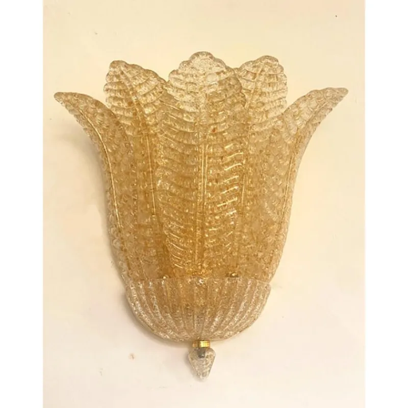 Pamono Transparent and Gold Graniglia Leaf Murano Glass Wall Sconces by Simoeng, Set of 2> Wall Lights & Sconces